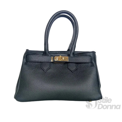 Sac à main en cuir véritable avec détails dorés