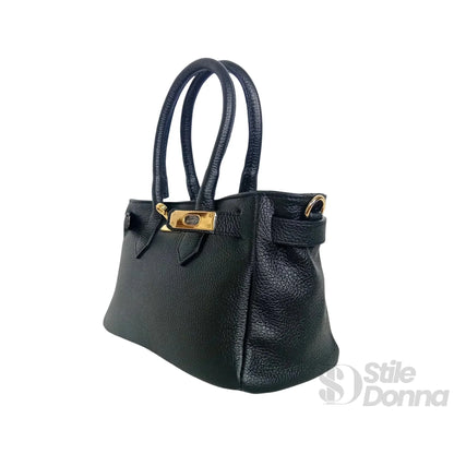Sac à main en cuir véritable avec détails dorés