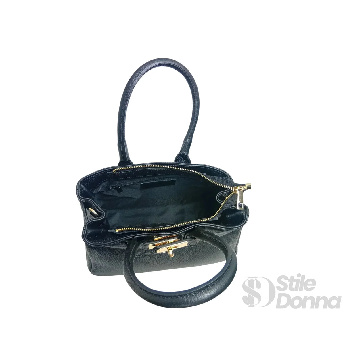 Sac à main en cuir véritable avec détails dorés
