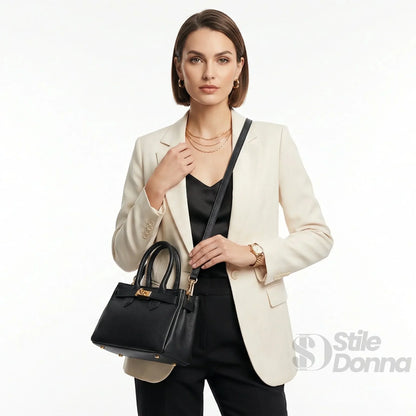 Sac à main en cuir véritable avec détails dorés