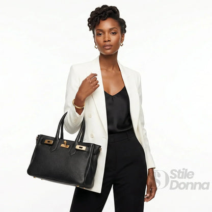 Sac à main en cuir véritable avec détails dorés