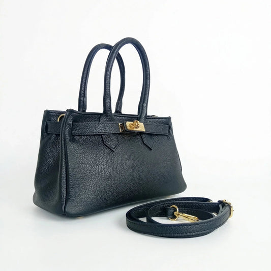 Genuine Leather Handbag with Gold Hardware