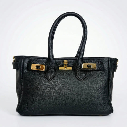Genuine Leather Handbag with Gold Hardware