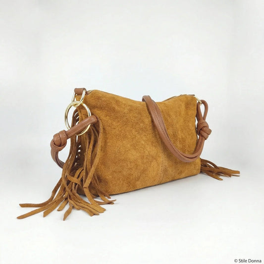 Sac bohème Camilla en cuir suédé avec franges