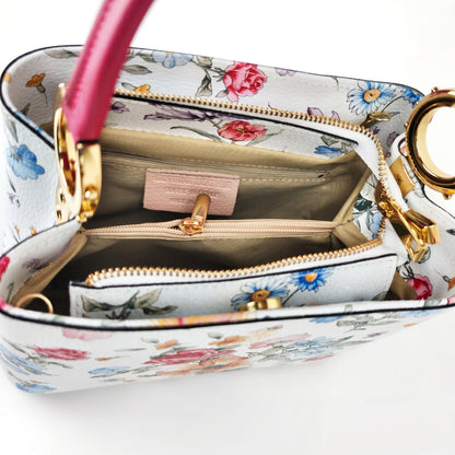 Sac bandoulière fleuri en cuir véritable
