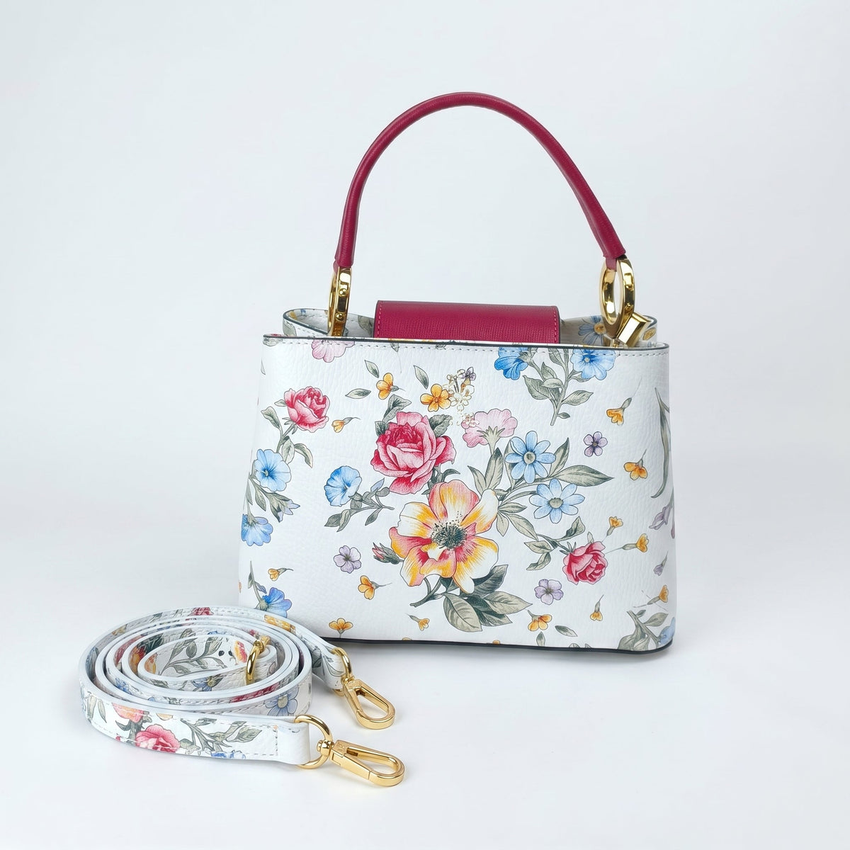 Sac bandoulière fleuri en cuir véritable