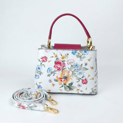 Sac bandoulière fleuri en cuir véritable