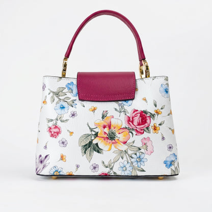 Sac bandoulière fleuri en cuir véritable