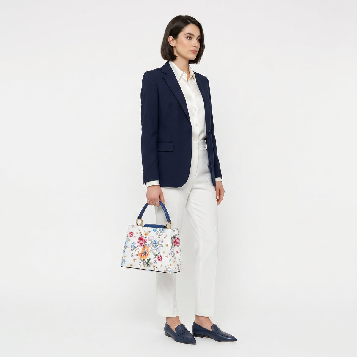 Sac bandoulière fleuri en cuir véritable
