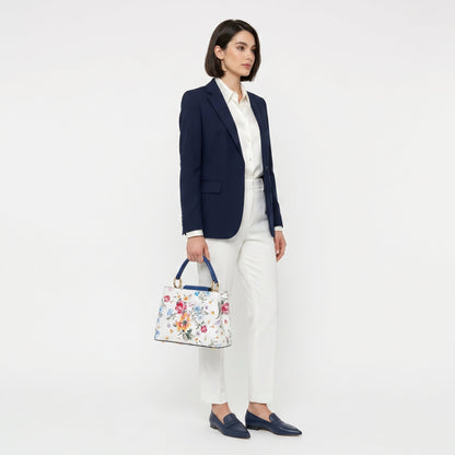 Sac bandoulière fleuri en cuir véritable