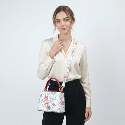 Sac bandoulière fleuri en cuir véritable