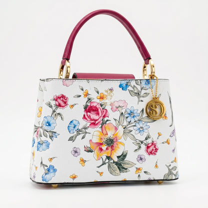 Sac bandoulière fleuri en cuir véritable