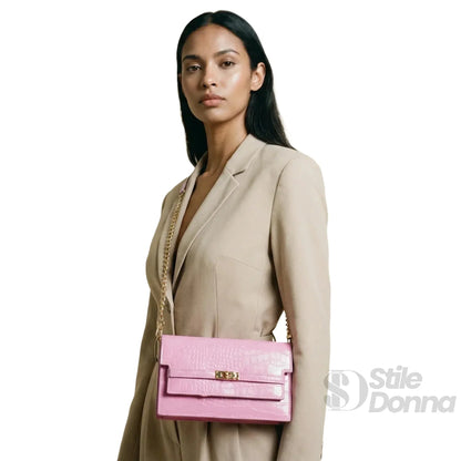 Pink Crocodile-Effect Bag