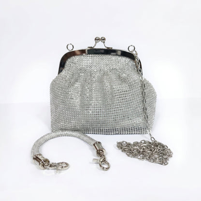 Borsa da Sera in Mesh di Strass Argento