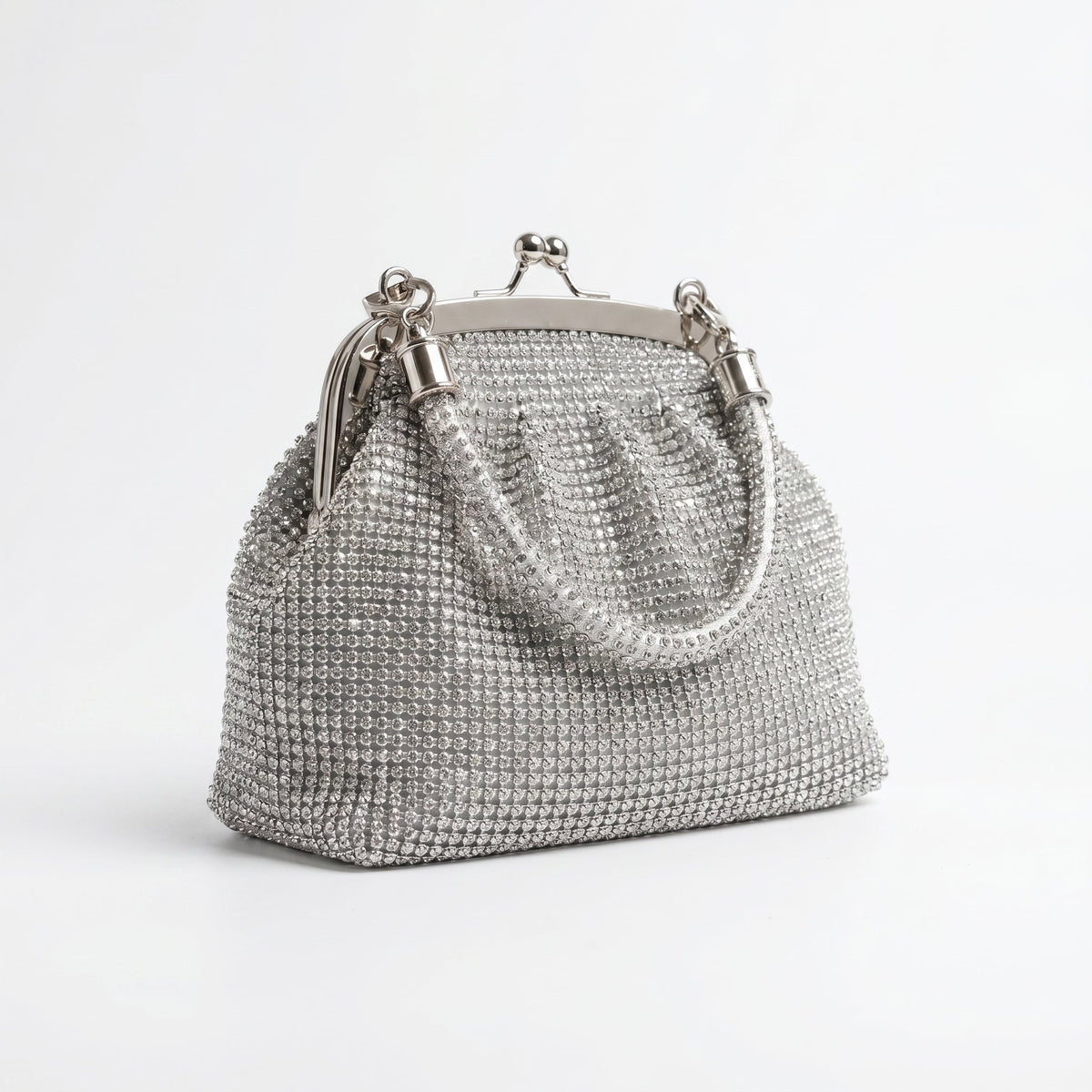 Borsa da Sera in Mesh di Strass Argento