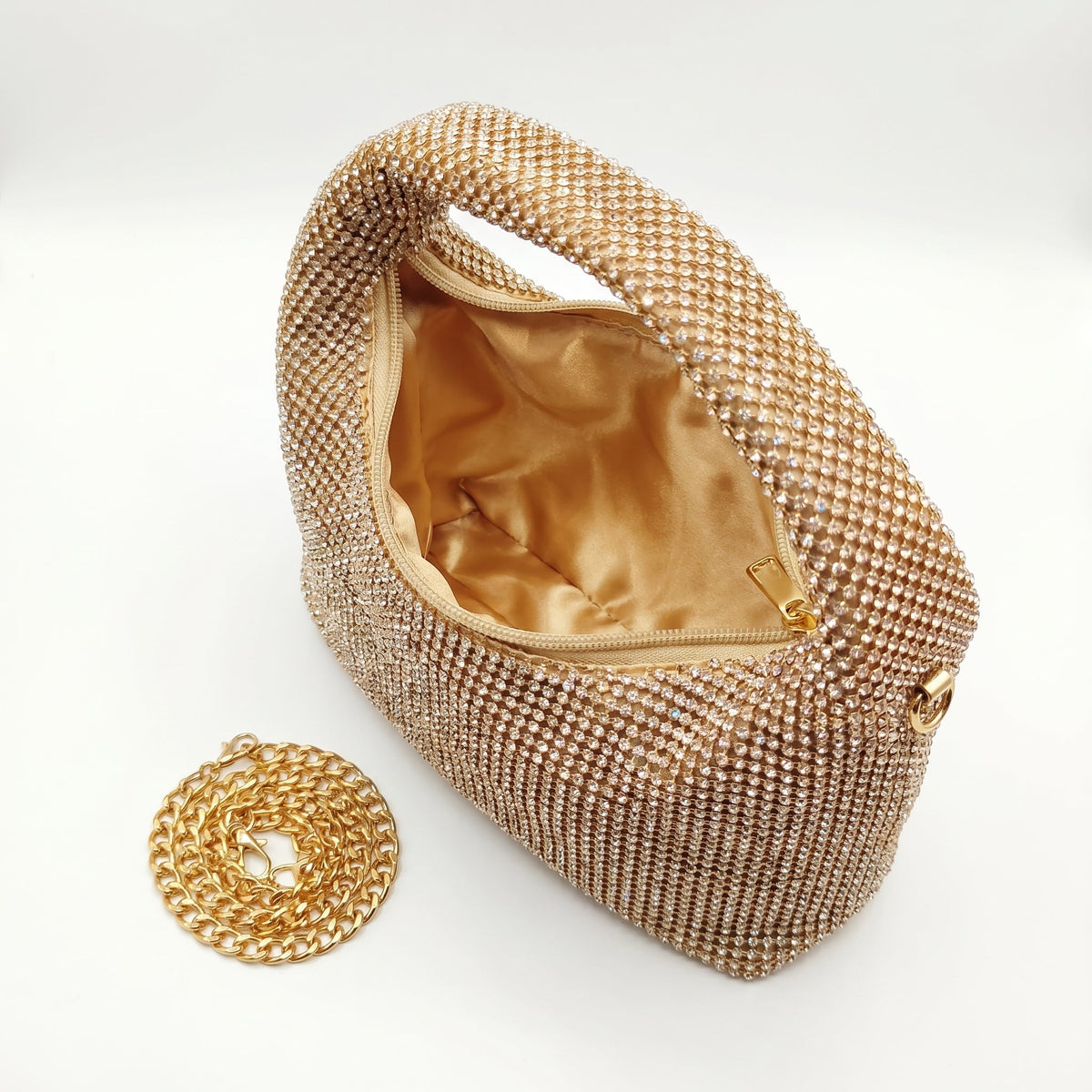 Abendtasche aus goldenem Strass-Mesh