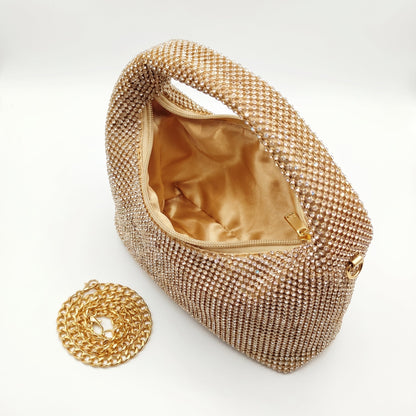 Abendtasche aus goldenem Strass-Mesh