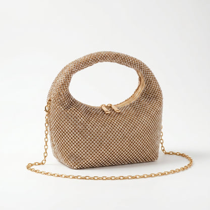 Abendtasche aus goldenem Strass-Mesh