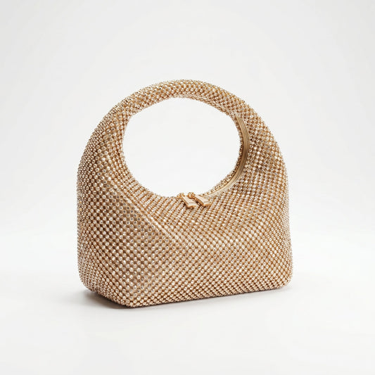 Gold Rhinestone Mesh Evening Bag