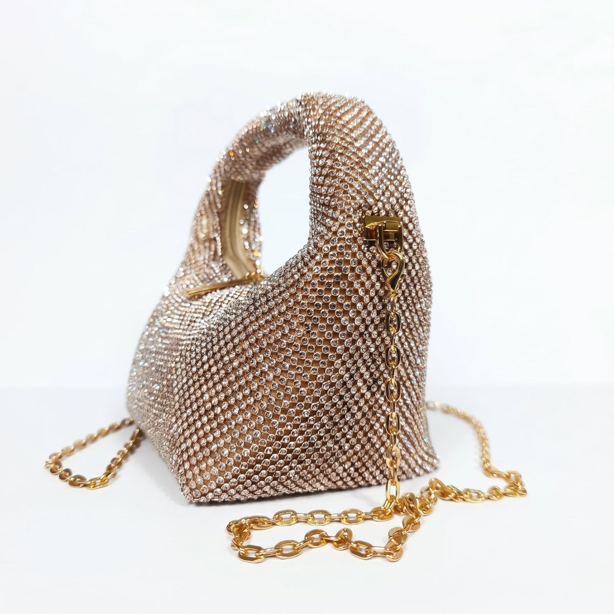 Abendtasche aus goldenem Strass-Mesh