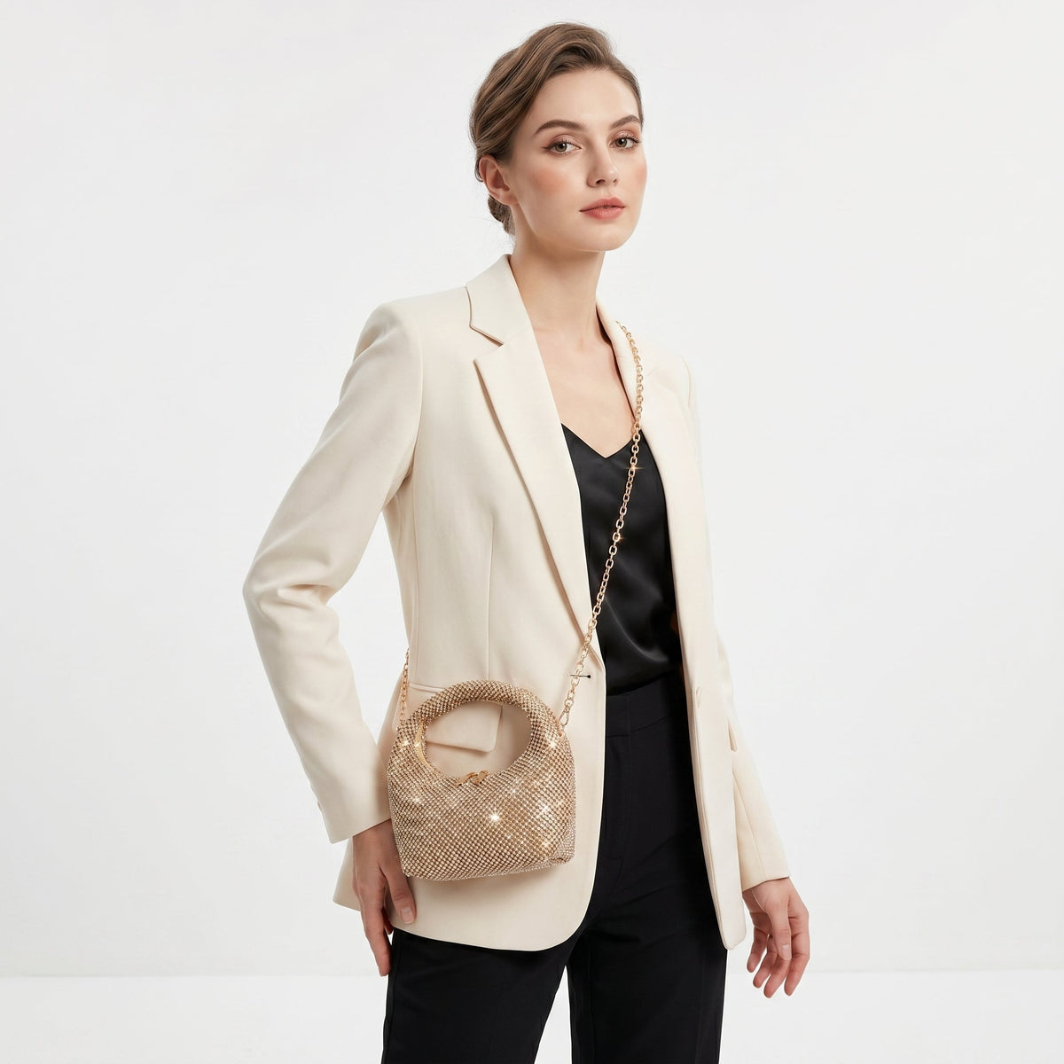 Abendtasche aus goldenem Strass-Mesh