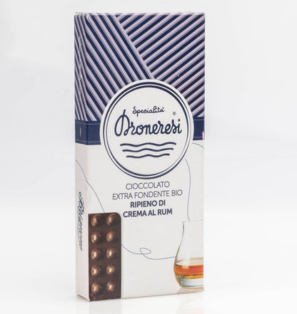 Droneretta – Zartbitterschokoladentafel mit Rumfüllung – 90 g