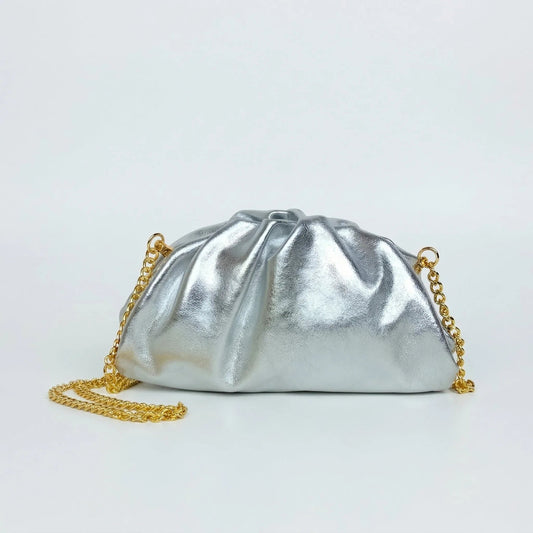Romola Metallic Genuine Leather Clutch
