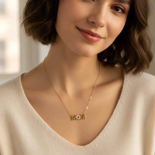 MOM Pendant Necklace in Gold-Tone Metal