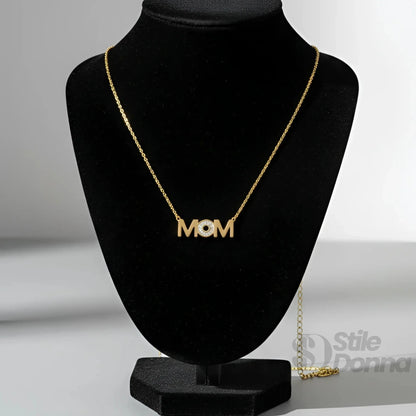 Collier pendentif MOM en métal doré