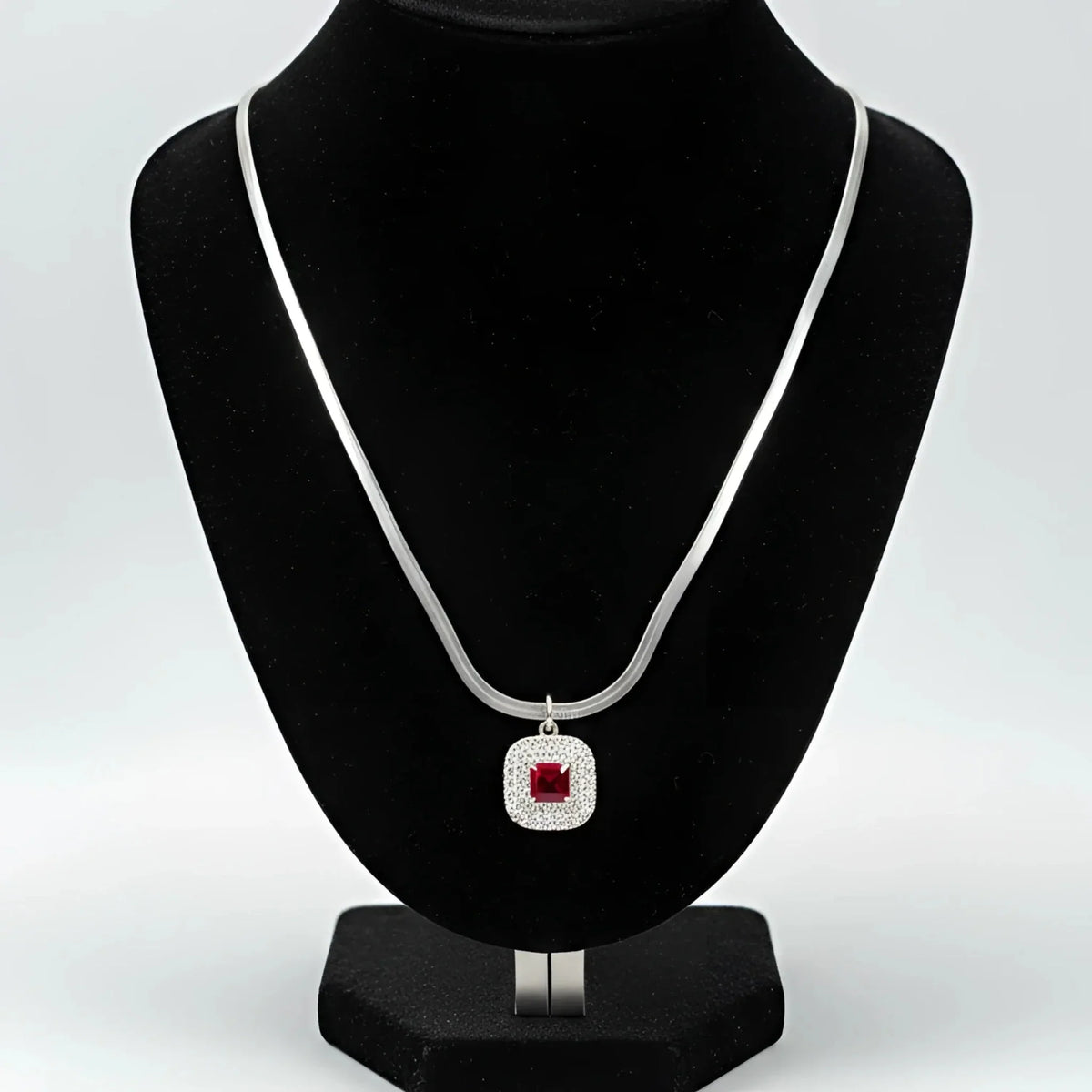 Silver Necklace with Ruby Pendant