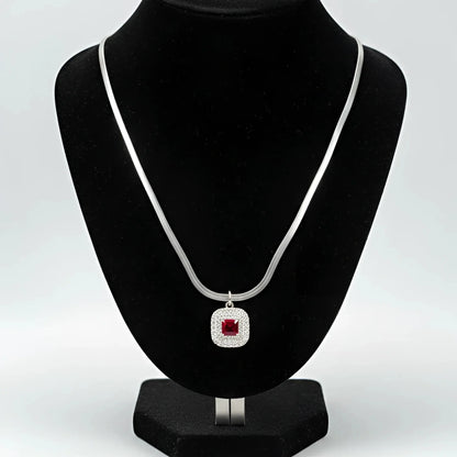 Silver Necklace with Ruby Pendant
