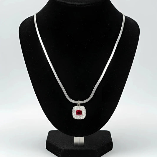 Silver Necklace with Ruby Pendant