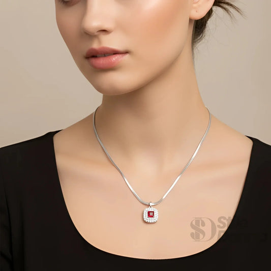 Silver Necklace with Ruby Pendant