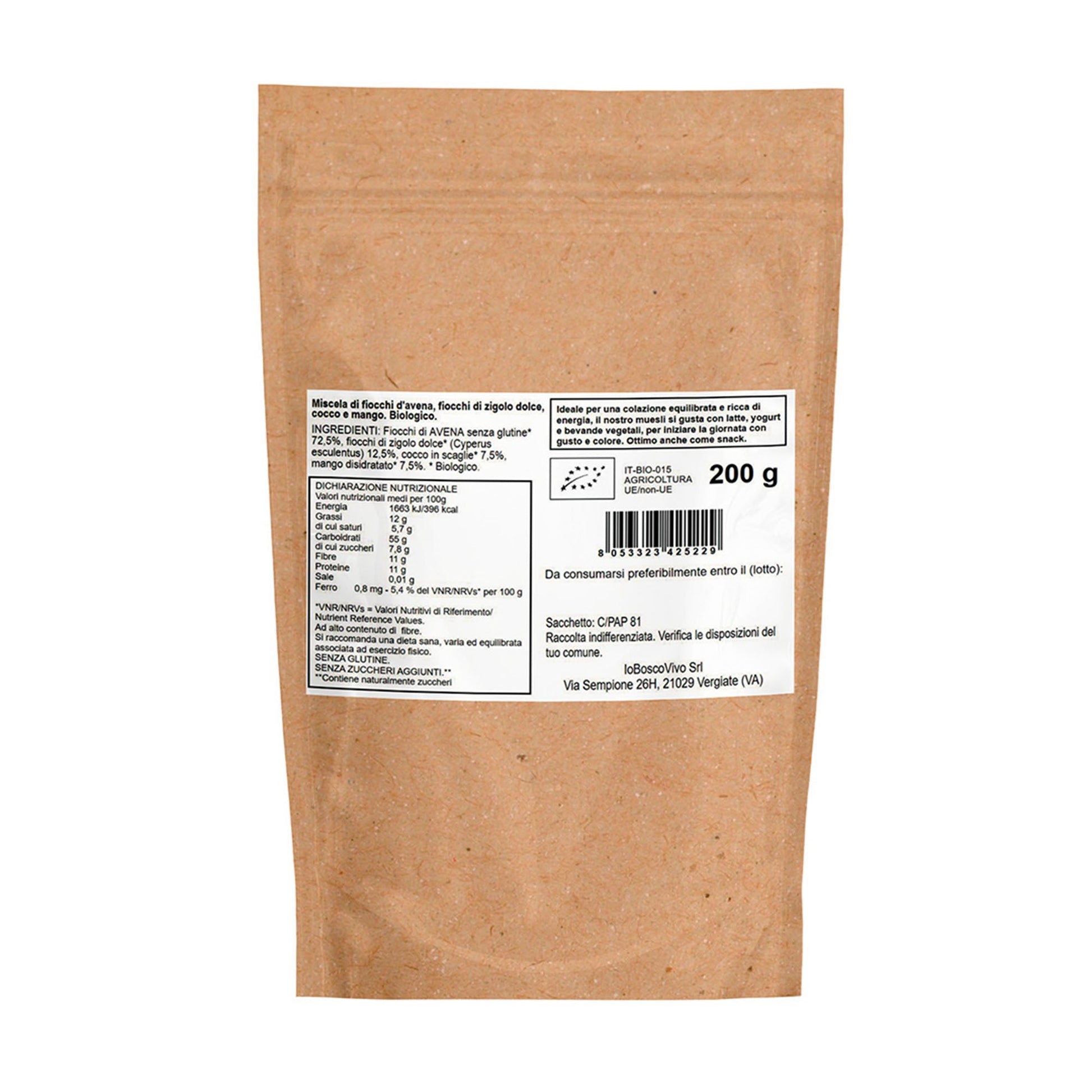 Muesli Croccante Bio Mango e Cocco | Senza Glutine, Zero Zuccheri Aggiunti 200g