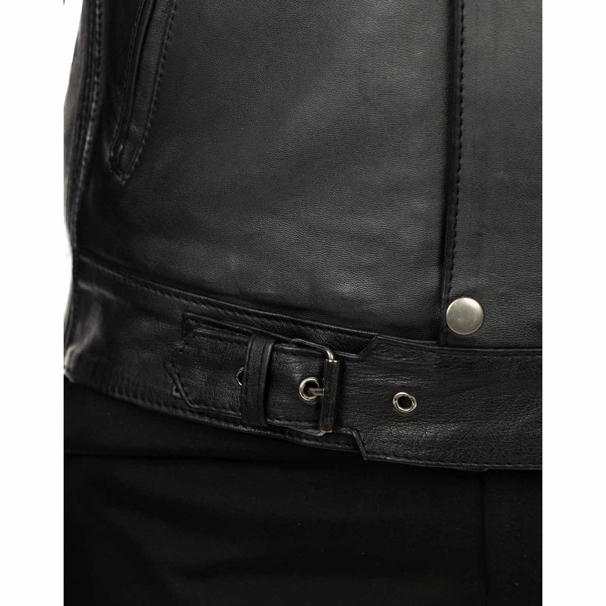 Blouson biker homme slim en véritable cuir noir avec fermeture principale à glissière et rabat Rindway