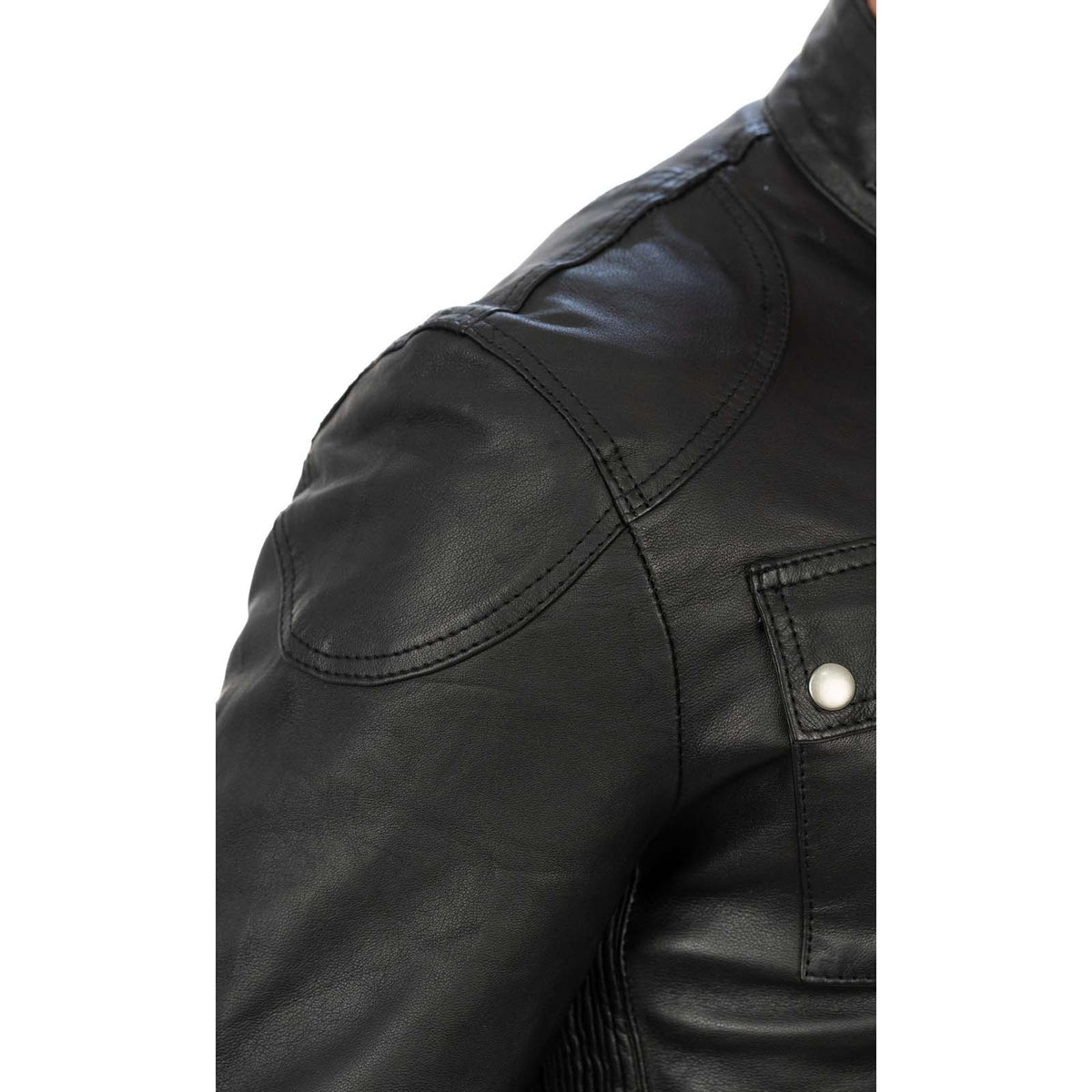 Blouson biker homme slim en véritable cuir noir avec fermeture principale à glissière et rabat Rindway