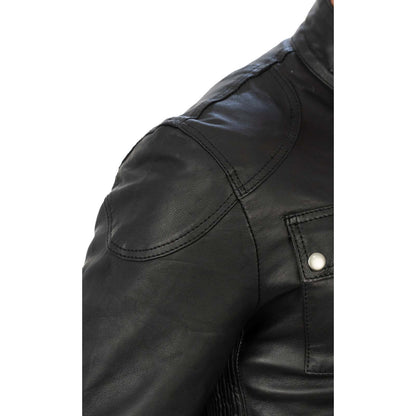 Blouson biker homme slim en véritable cuir noir avec fermeture principale à glissière et rabat Rindway
