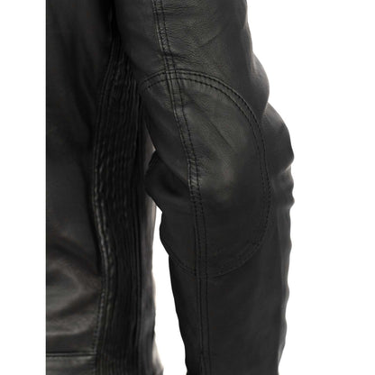 Blouson biker homme slim en véritable cuir noir avec fermeture principale à glissière et rabat Rindway