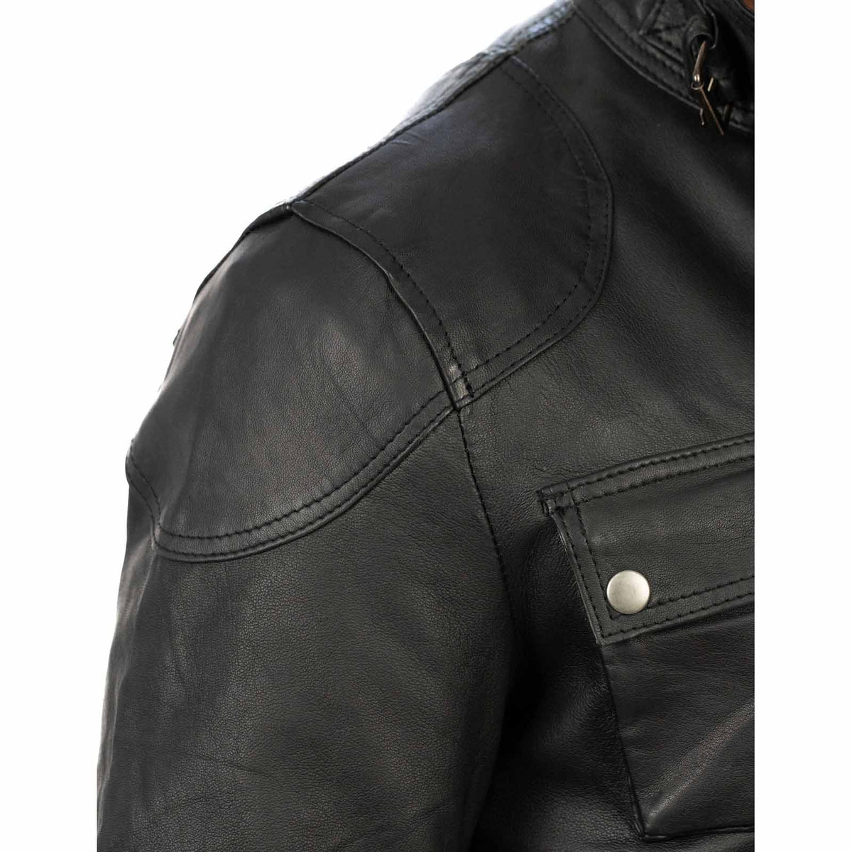 Lange Slim-Lederjacke aus echtem schwarzem Leder für Herren mit großen Taschen und Taillengürtel Rindway