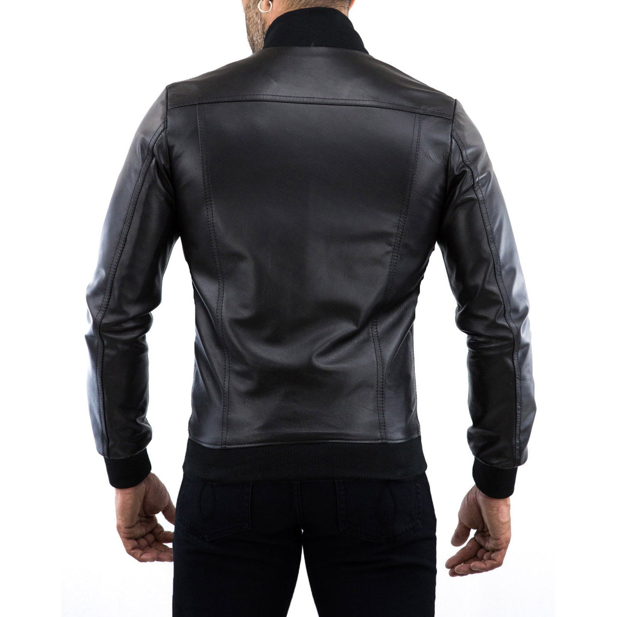 Chaqueta bomber de piel auténtica marrón para hombre, corte slim, cuello college Rindway