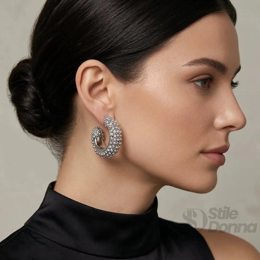 Silver-Tone Hoop Earrings with Crystals