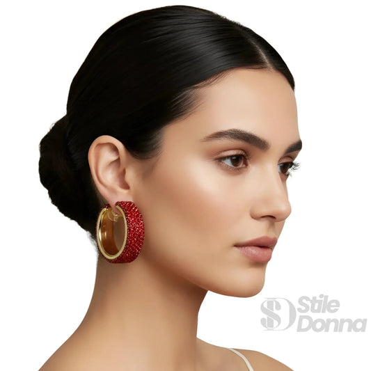 Hoop Earrings with Red Rhinestones