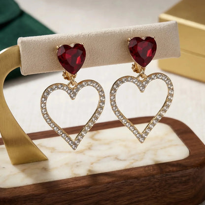 Orecchini a Cuore con Cristallo Rosso