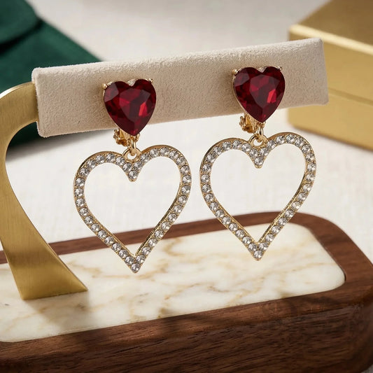 Red Crystal Heart Earrings