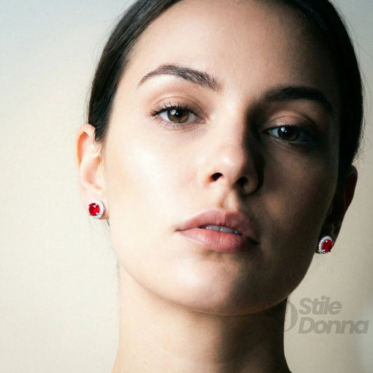 Stud Earrings with Red Stone