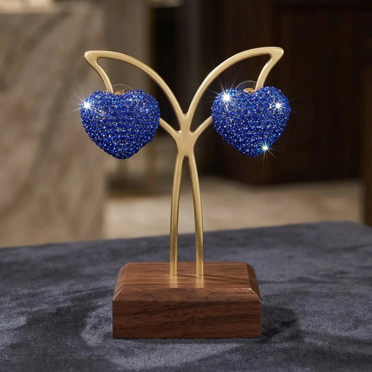 Blue Rhinestone Heart Earrings