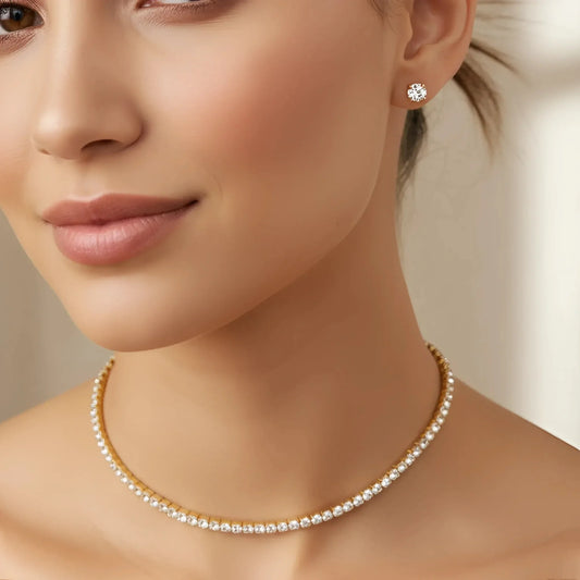 Gold Necklace and Stud Earrings Set