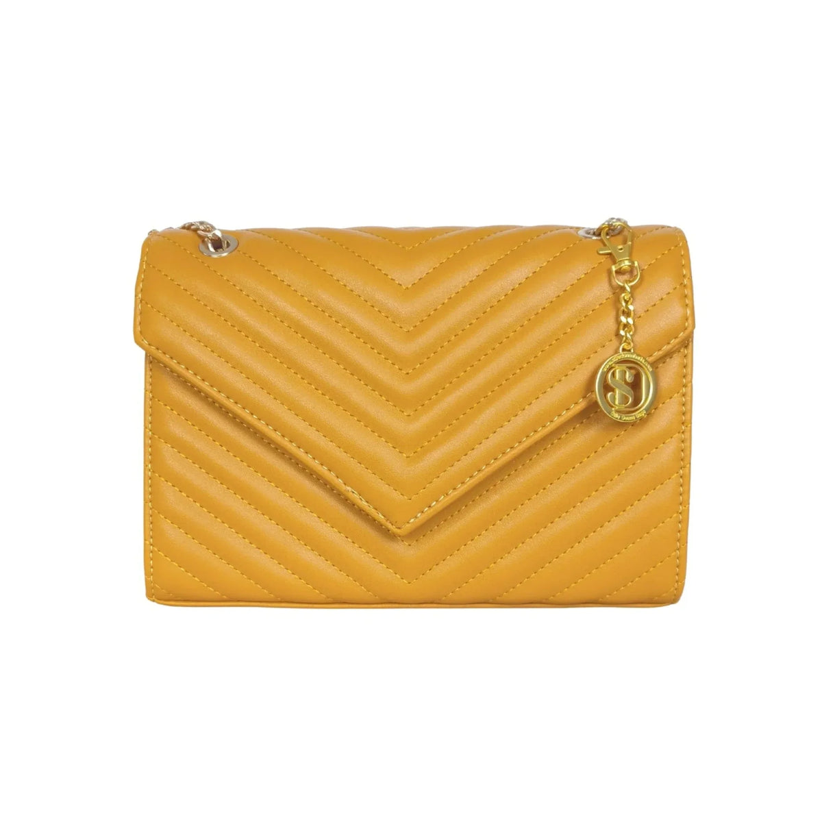 Senfgelbe Clutch mit Kette