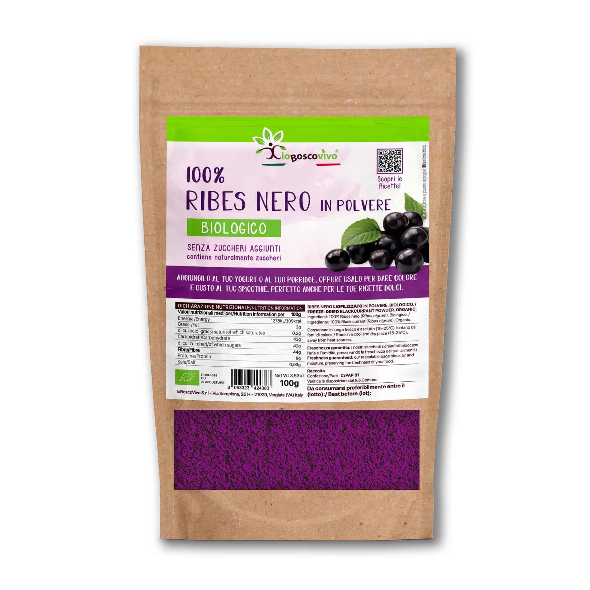 100% Ribes Nero liofilizzato in polvere BIO - 100g