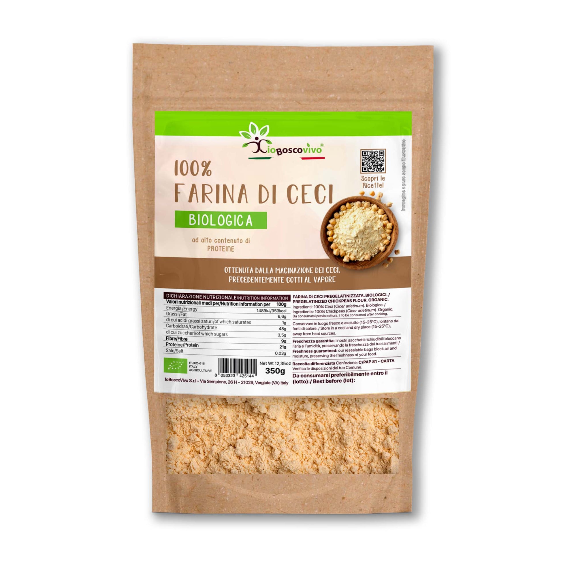 100% Farina di ceci pregelatinizzata BIO - 350g - facile da utilizzare